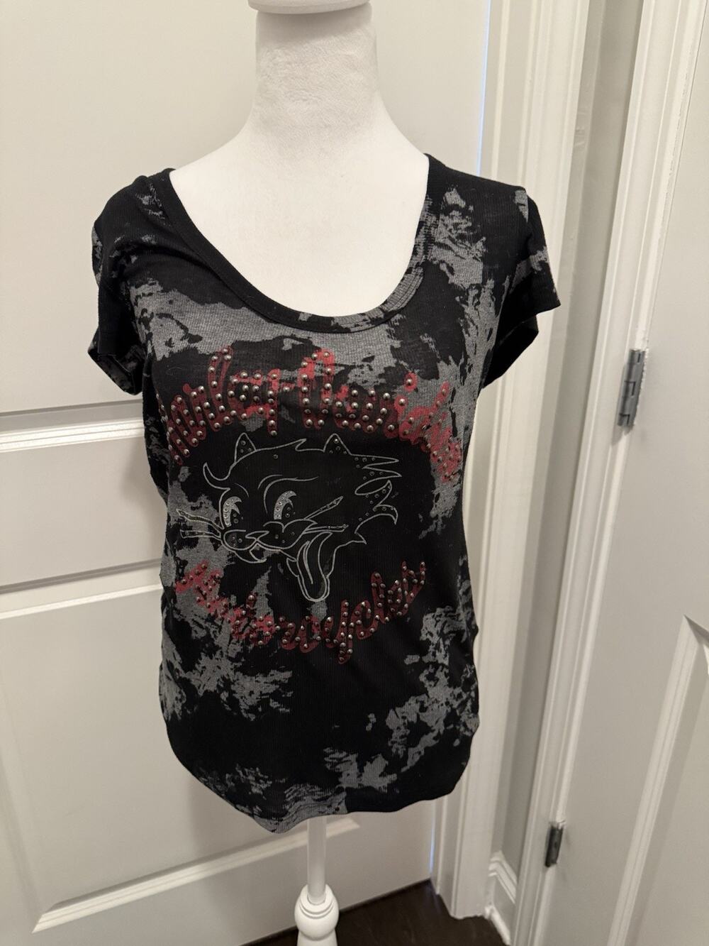 Harley-Davidson Harley Meow Womens L Black Studded Cat Graphic Scoop Tee